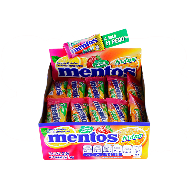 MENTOS BIPIEZA FRUTAS 10/40